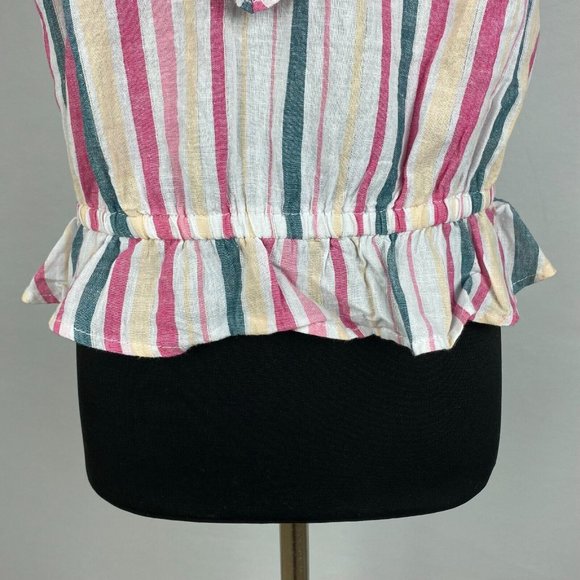 Express L Multicolor Metallic Striped Tiered V-Neck Peplum Ruffle Elastic Top - Picture 4 of 12